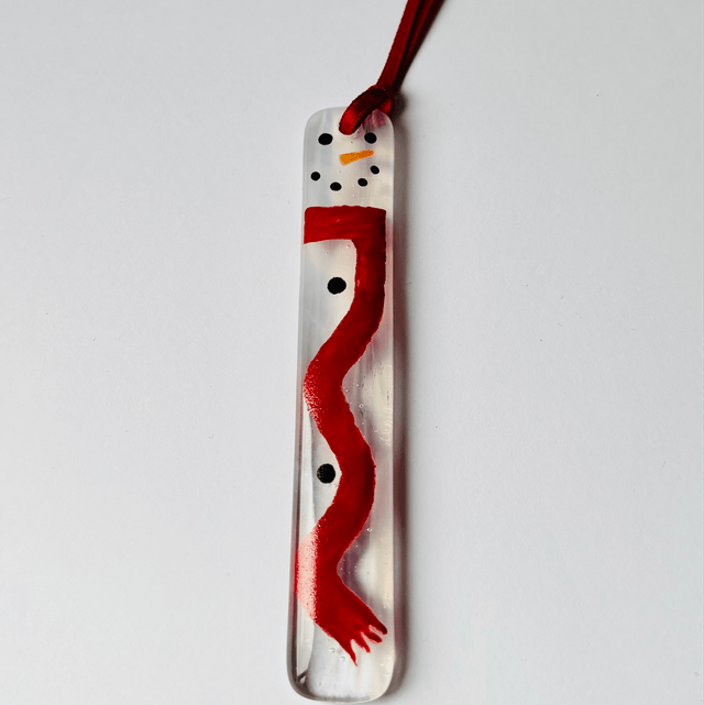Streaky White Snowman with long Scarf Hanging Decoration