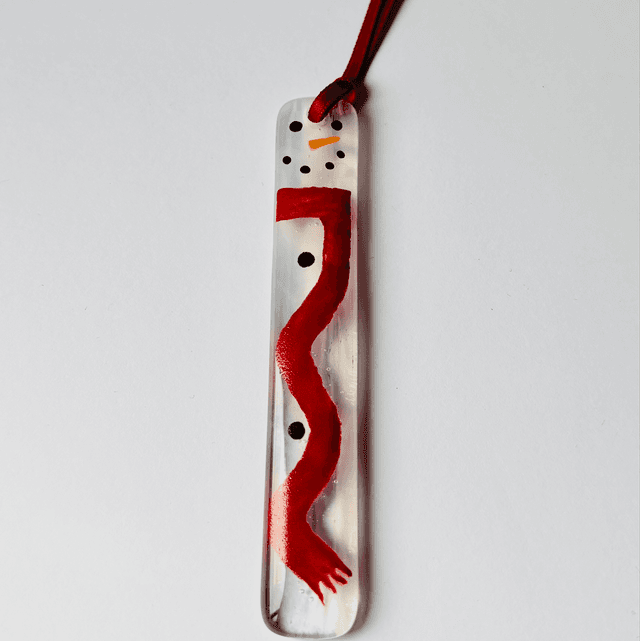 Streaky White Snowman with long Scarf Hanging Decoration
